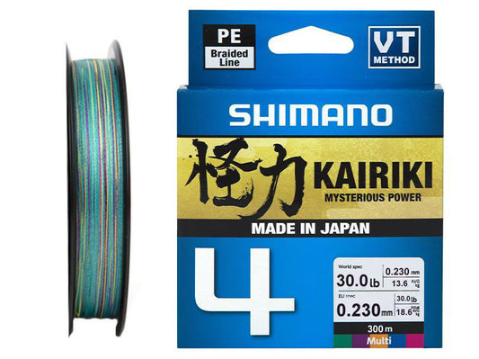 Shimano Trecciato Kairiki 4 Multi Color PE 0.230mm, 18.6Kg, 300m - Animaliapet