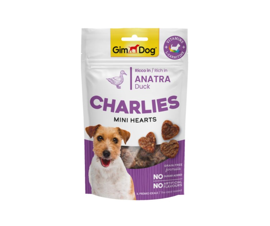 Gimdog Charlies Mini Hearts Anatra 70g Snack per Cani - Animaliapet