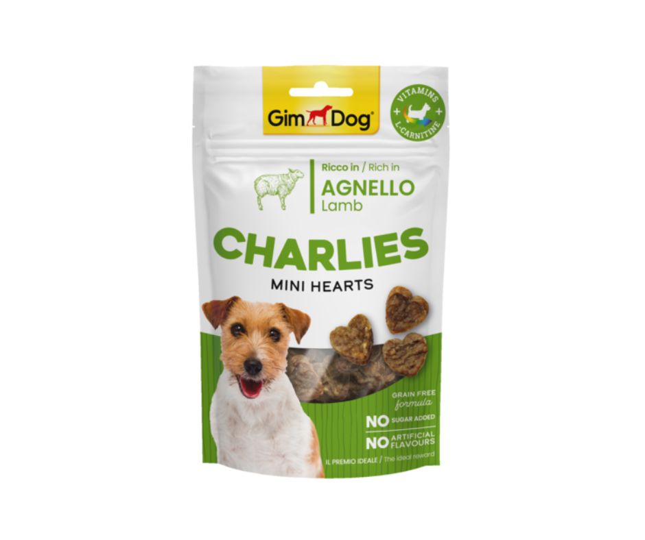 Gimdog Charlies Mini Hearts Agnello 70g Snack per Cani - Animaliapet