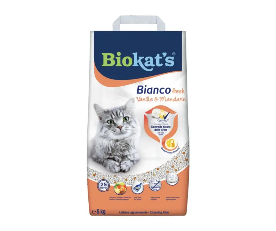 BioKat's Bianco Fresh Vaniglia e Mandarino Lettiera 5kg per Gatti - Animaliapet