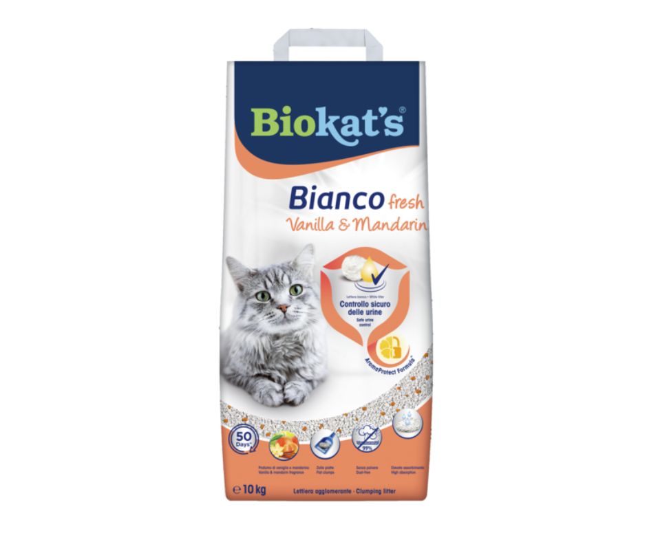 BioKat's Bianco Fresh Vaniglia e Mandarino Lettiera 10kg per Gatti - Animaliapet