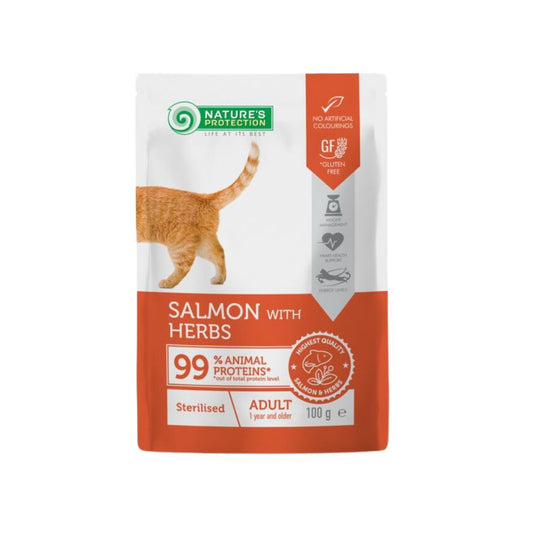 Nature's Protection Sterilised con Salmone ed Erbe Bustina per Gatti 100g