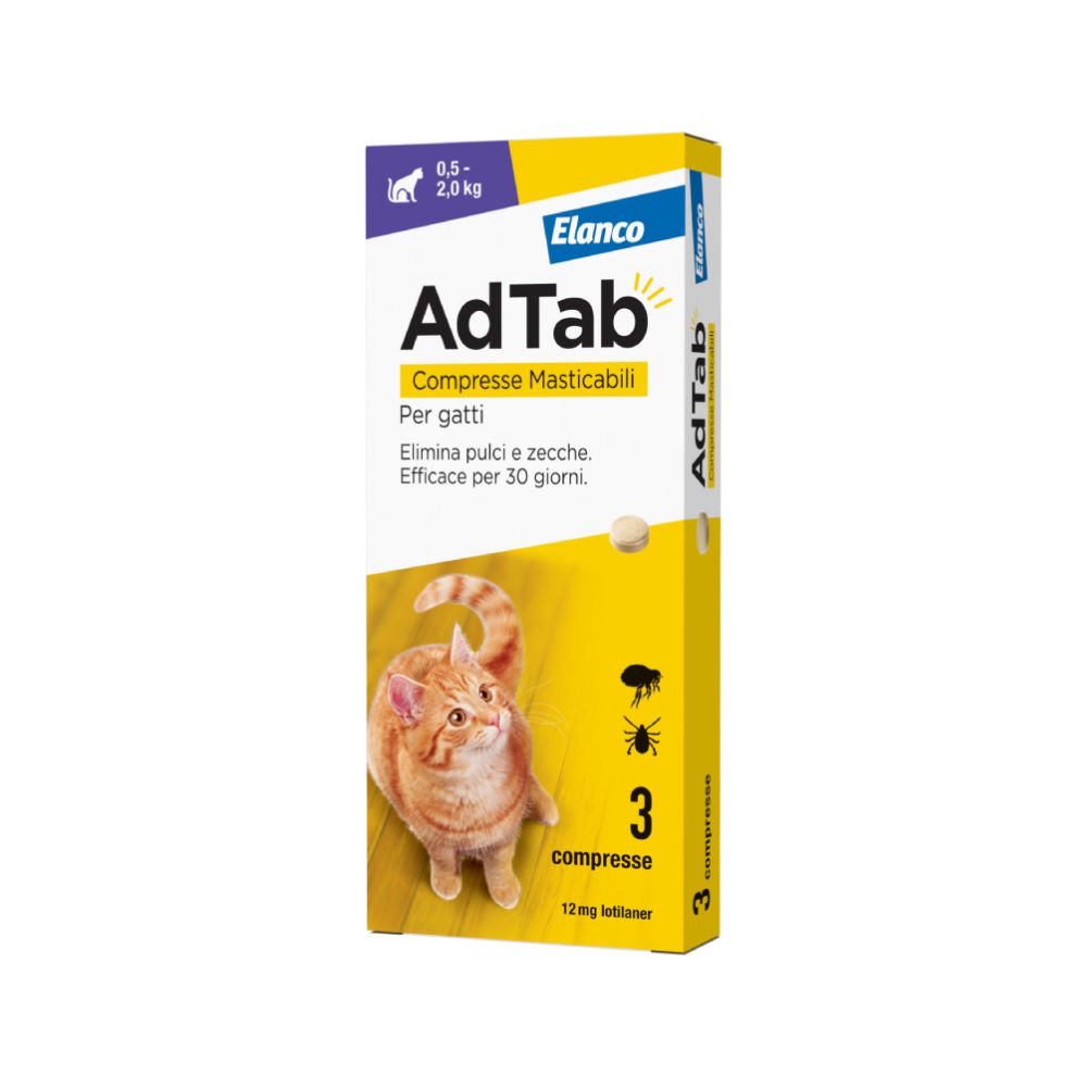 Elanco Adtab Compresse Masticabili per Gatti 0,5 a 2,0Kg conf. da 3cpr - Animaliapet