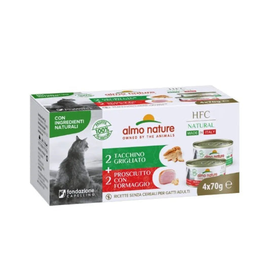 Almo Nature HFC Natural Multipack 4x70g Tacchino, Prosciutto  Gatti Adulti - Animaliapet