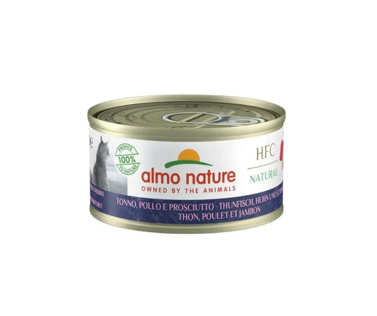 Almo Nature HFC Natural Tonno Pollo e Prosciutto 70g Lattina Gatti AduLattina Umido GattiAnimaliapet