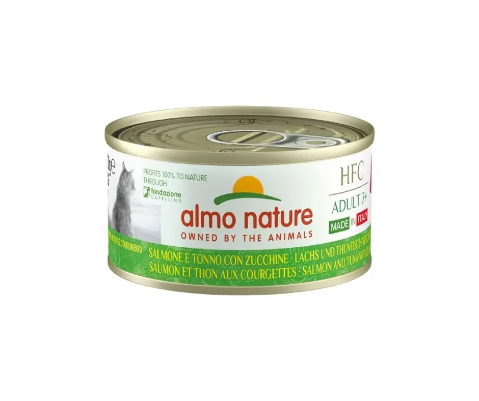 Almo Nature HFC Adult 7+ Salmone e Tonno con Zucchine Made in Italy 70g Lattina Gatti Adulti - Animaliapet