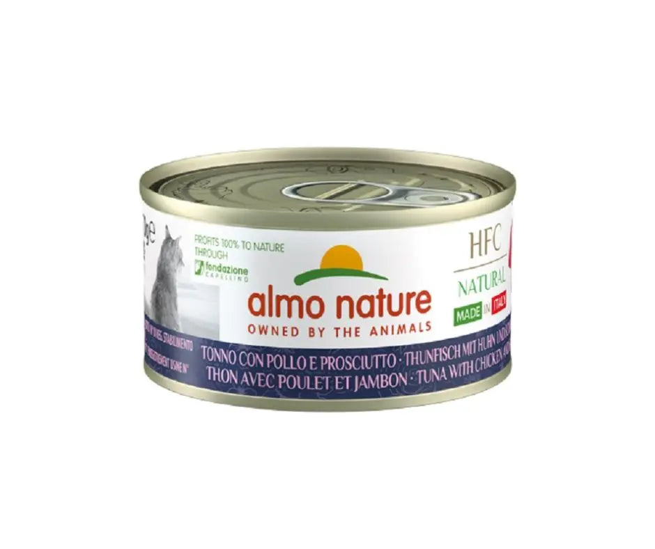 Almo Nature HFC Natural Tonno Pollo e Prosciutto Made in Italy Lattina 70g Gatti - Animaliapet