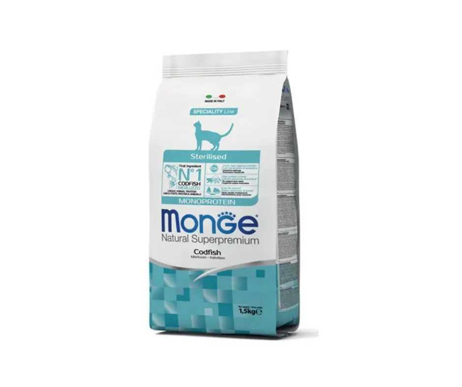 Monge Monoprotein Sterilised Merluzzo 1.5kg Crocchette Gatti Sterilizzati - Animaliapet