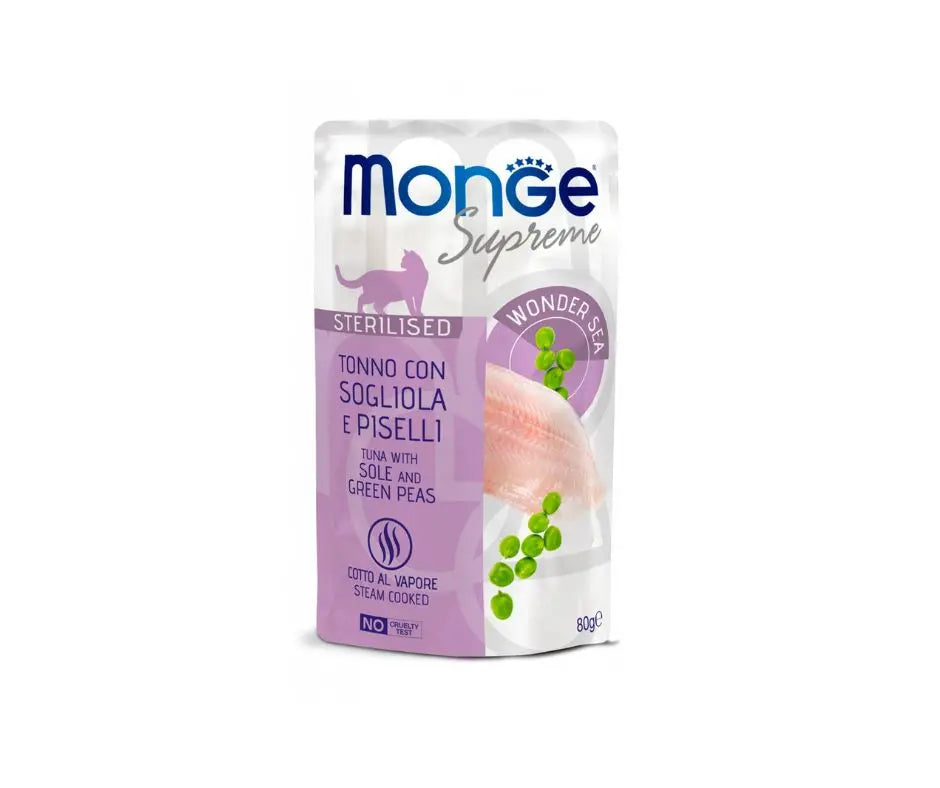 Monge Supreme Sterilised Tonno Sogliola e Piselli Bustine 80g Gatti - Animaliapet