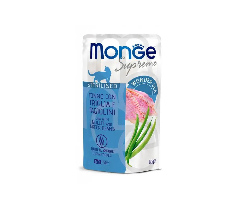 Monge Supreme Sterilised Tonno Triglia e Fagiolini Bustine 80g Gatti - Animaliapet