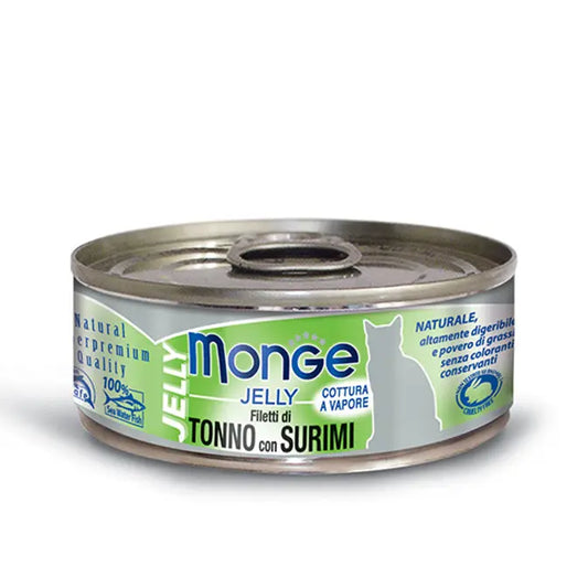 Monge Jelly Filetti di Tonno del Pacifico con Surimi Lattina 80g GattiLattina Umido GattiAnimaliapet