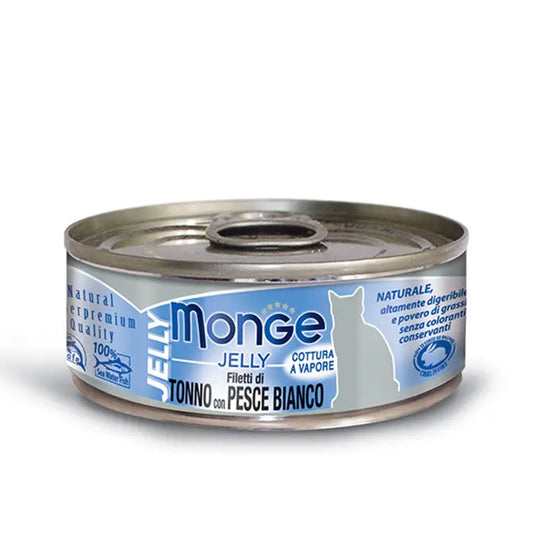 Monge Jelly Filetti di Tonno del Pacifico e Pesce Bianco Lattina 80g GLattina Umido GattiAnimaliapet