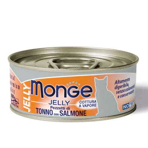 Monge Jelly Pezzetti di Tonno Con Salmone Lattina 80g Gatti AdultiLattina Umido GattiAnimaliapet