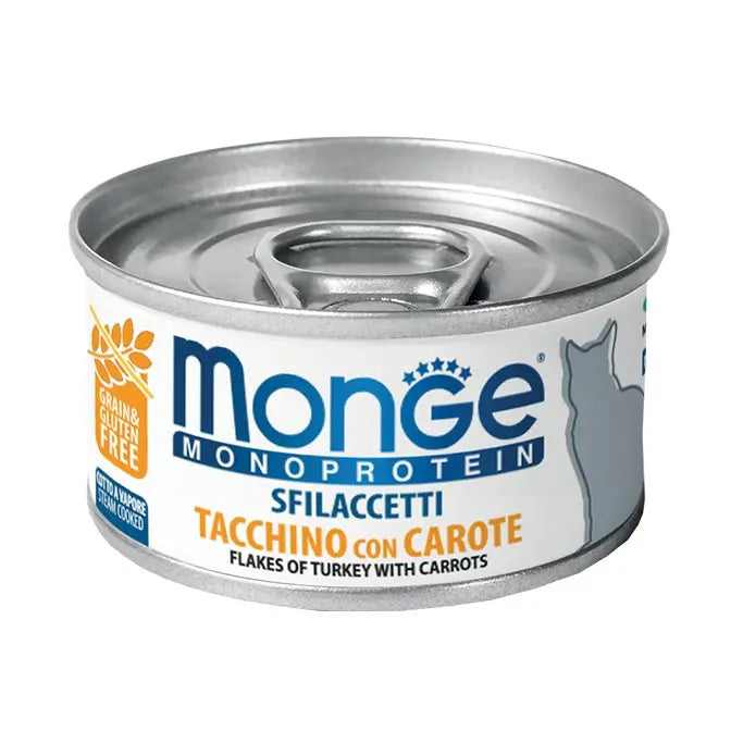 Monge Sfilaccetti Monoprotein Con Tacchino e Carote Lattina 80g Gatti Lattina Umido GattiAnimaliapet