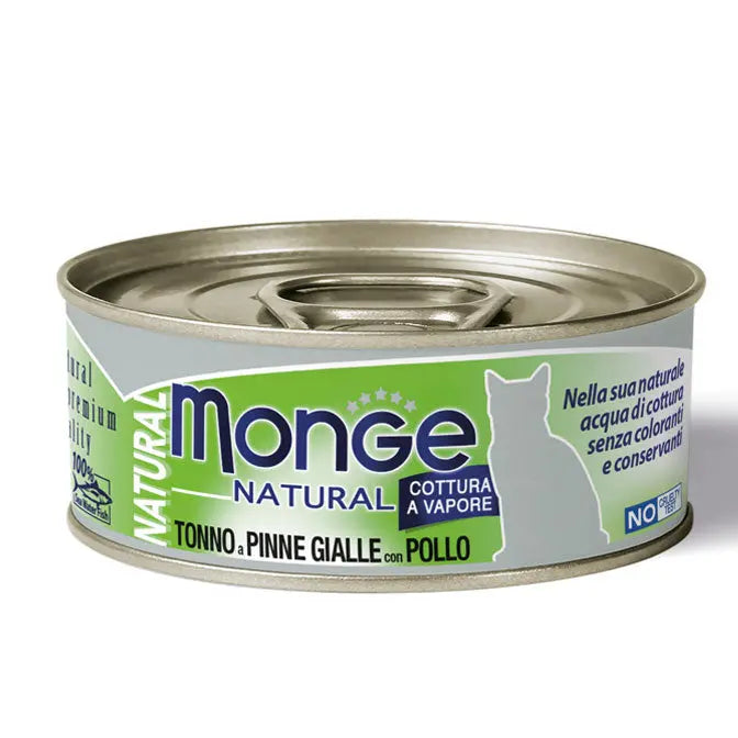 Monge Natural Tonno a Pinne Gialle con Pollo Lattina 80g Gatti AdultiLattina Umido GattiAnimaliapet