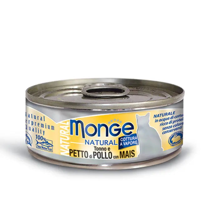 Monge Natural Tonno e Petto di Pollo con Mais Lattina 80g Gatti AdultiLattina Umido GattiAnimaliapet