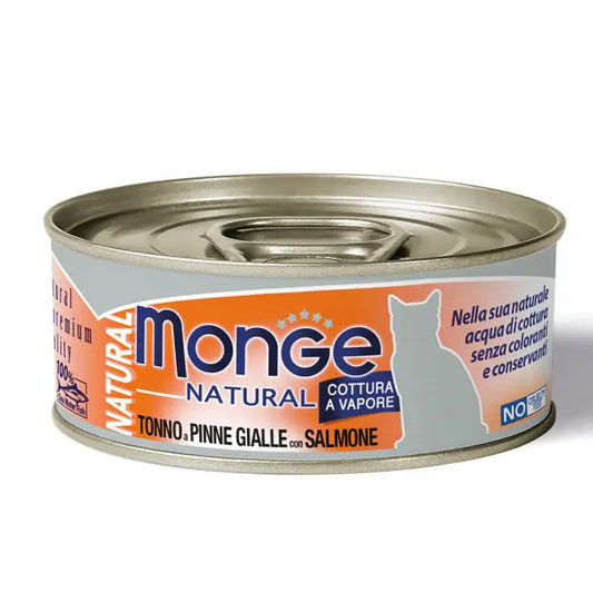 Monge Natural Tonno a Pinne Gialle con Salmone Lattina 80g Gatti AdultLattina Umido GattiAnimaliapet