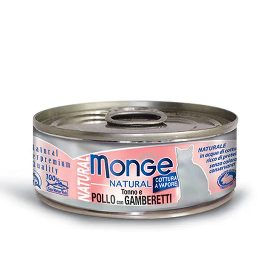 Monge Natural Tonno e Pollo con Gamberetti Lattina 80g Gatti AdultiLattina Umido GattiAnimaliapet