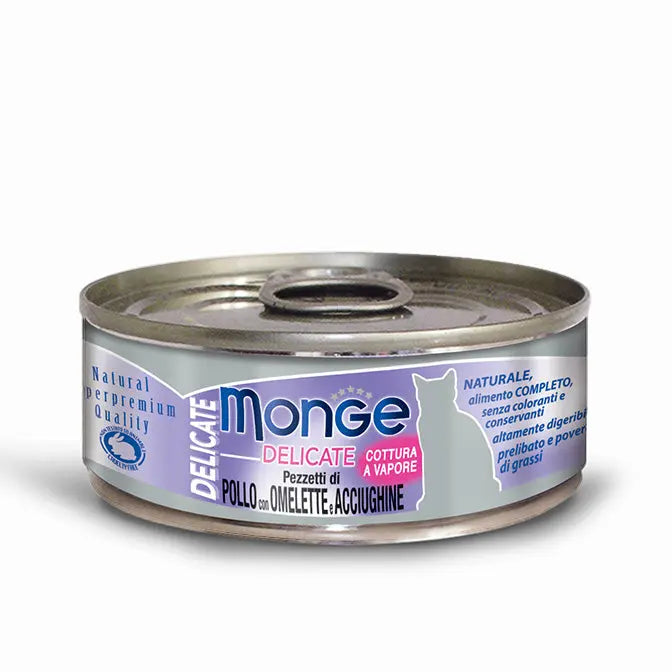 Monge Delicate Pezzetti Di Pollo, Omelette e Acciughine Lattina 80g GaLattina Umido GattiAnimaliapet