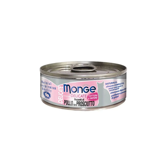 Monge Delicate Pezzetti Di Pollo Con Prosciutto Lattina 80g Gatti AdulLattina Umido GattiAnimaliapet