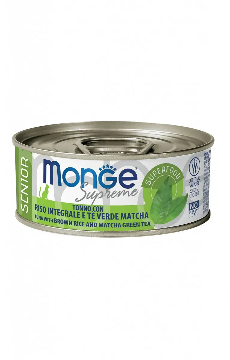 Monge Supreme Senior Tonno Riso Integrale e Tè Verde Matcha Lattina 80g Gatti - Animaliapet