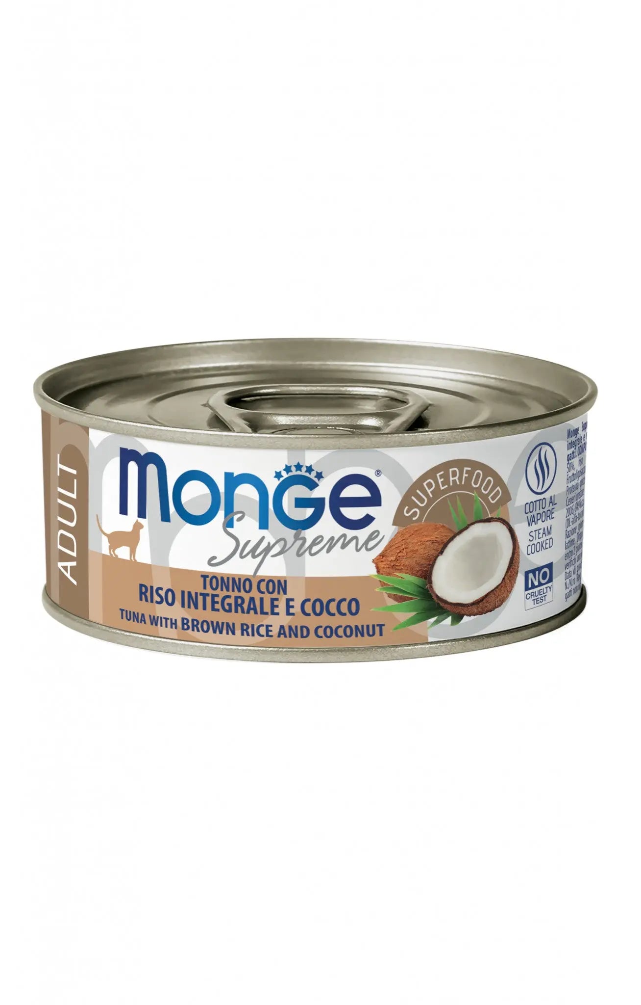 Monge Supreme Adult Tonno Riso Integrale e Cocco Lattina 80g Gatti - Animaliapet