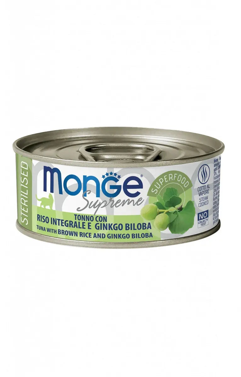 Monge Supreme Sterilised Tonno Riso Integrale e Ginkgo Biloba Lattina 80g Gatti - Animaliapet