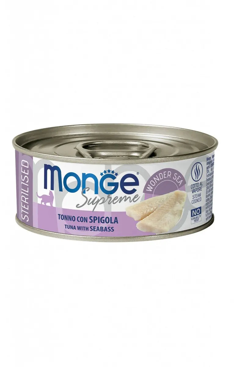 Monge Supreme Sterilised Tonno con Spigola Lattina 80g Gatti - Animaliapet