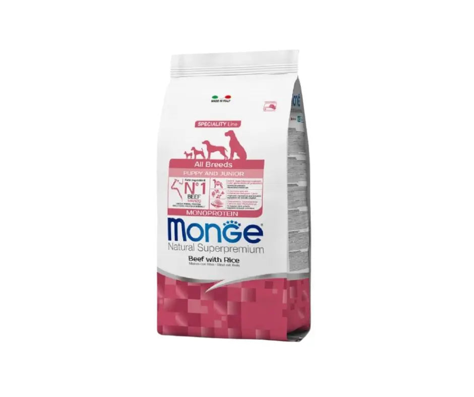 Monge Monoprotein Puppy e Junior Manzo e Riso 12Kg Crocchette Cuccioli - Animaliapet