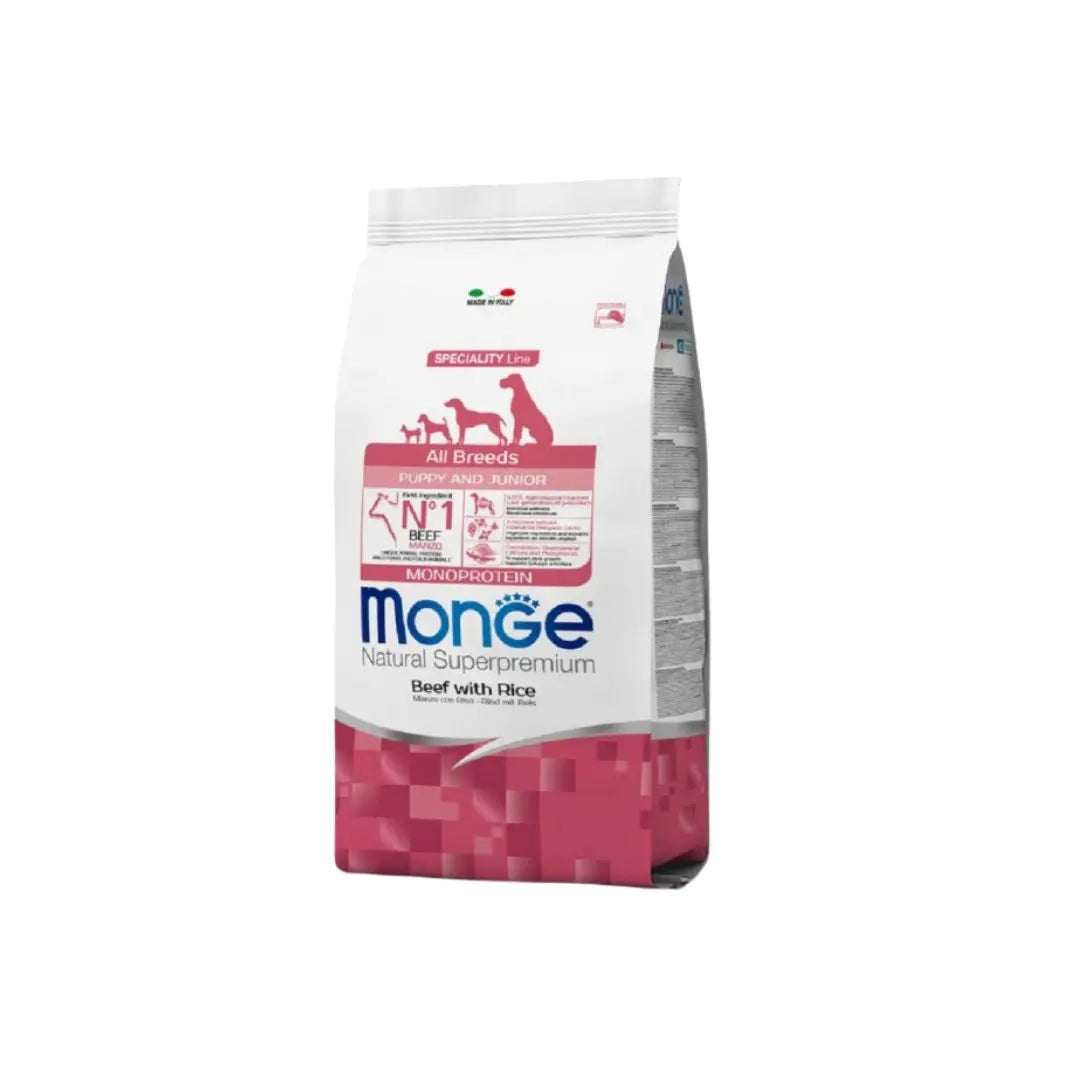 Monge Monoprotein Puppy e Junior Manzo e Riso 2.5Kg Crocchette - Animaliapet