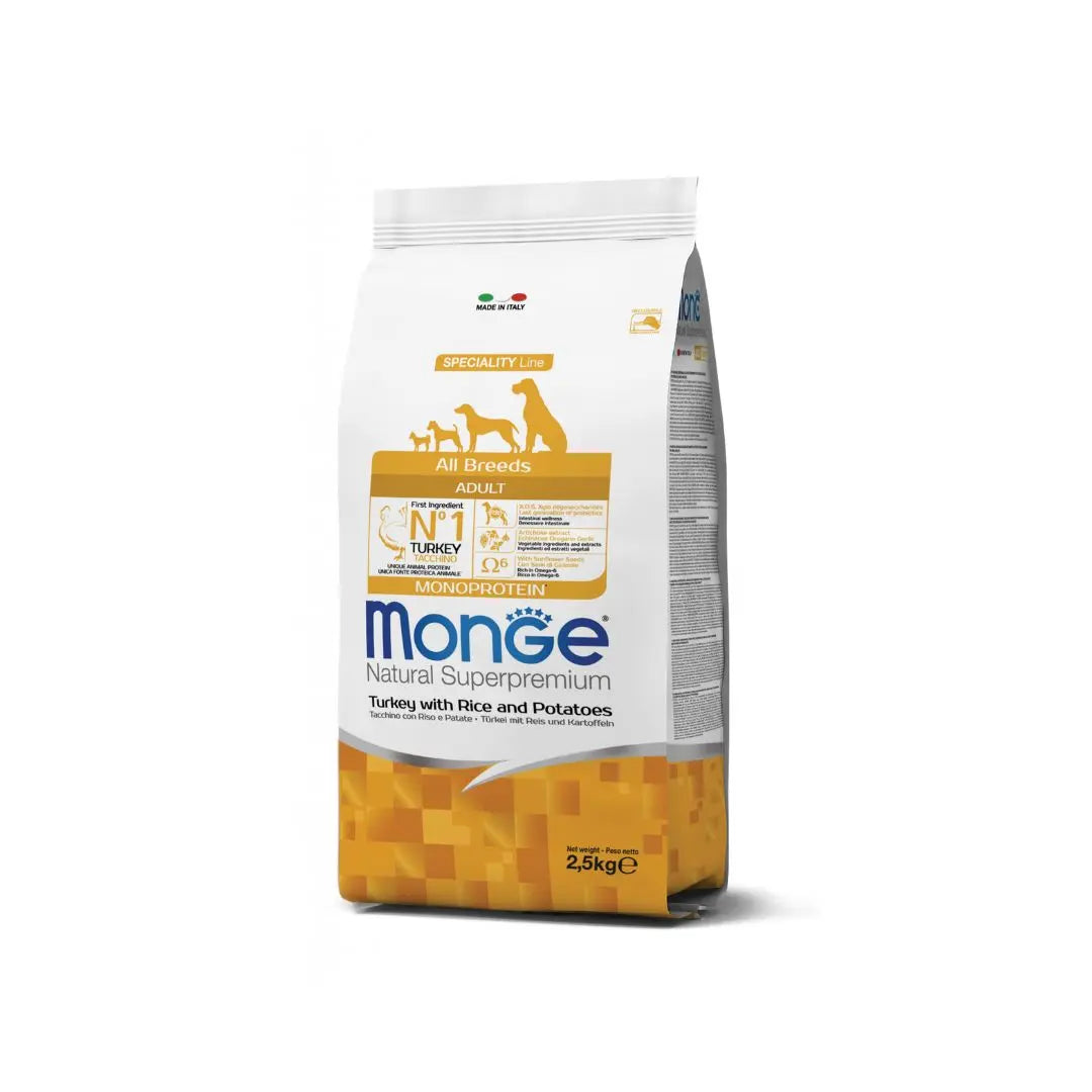 Monge All Breeds Tacchino Riso Patate 2.5Kg Crocchette Cani Adulti - Animaliapet