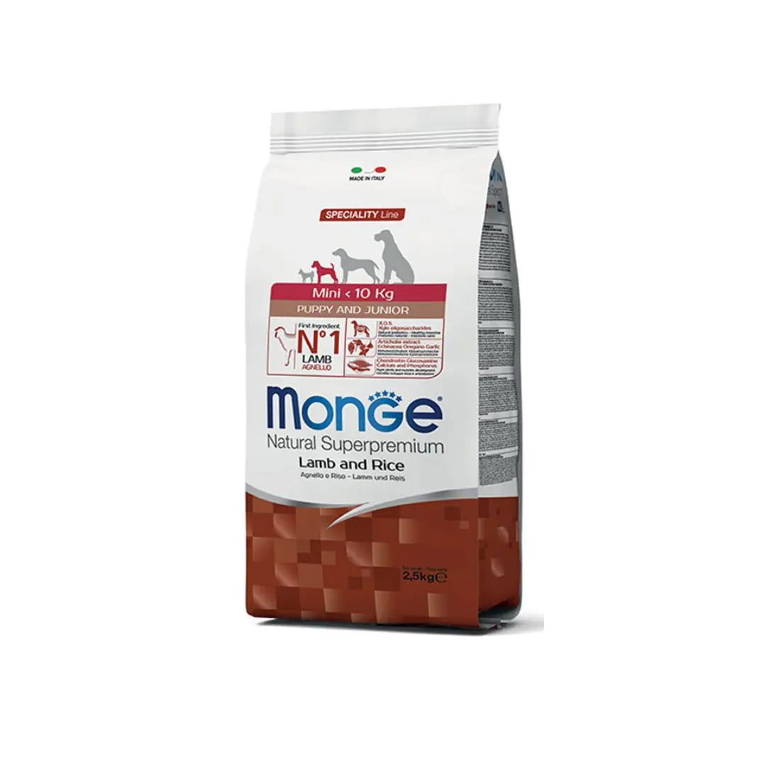 Monge Mini Puppy e Junior Agnello e Riso 2,5Kg Crocchette Cani - Animaliapet