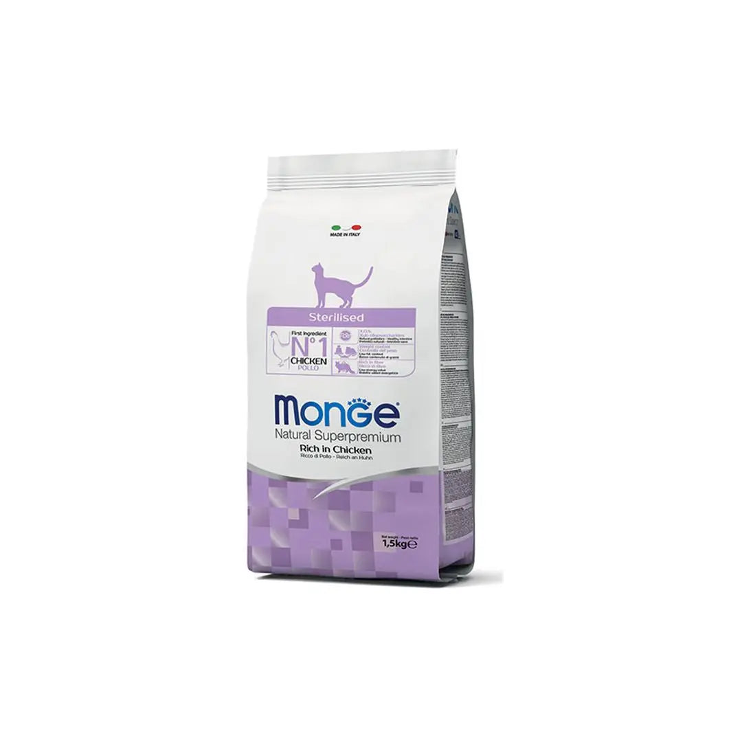 Monge Natural Sterilised Pollo 1.5Kg Crocchette Gatti - Animaliapet