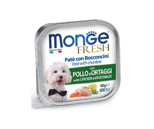 Monge Fresh Pollo e Ortaggi Paté e Bocconcini Vaschetta 100g Cani AdulVaschetta Umido CaniAnimaliapet