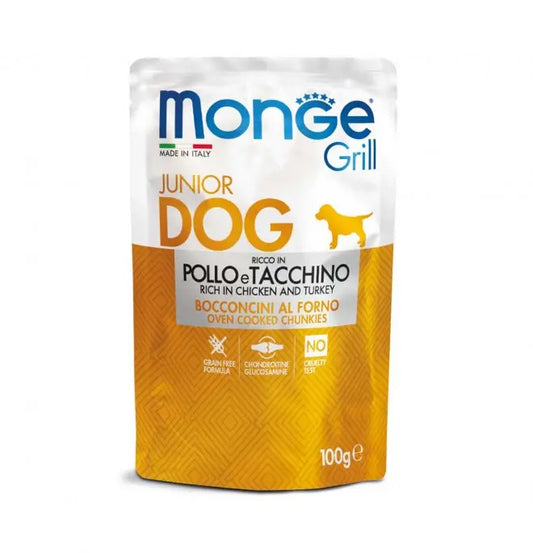 Monge Grill Junior Bocconcini Con Pollo e Tacchino Bustine Da 100g Cani Cuccioli Monge