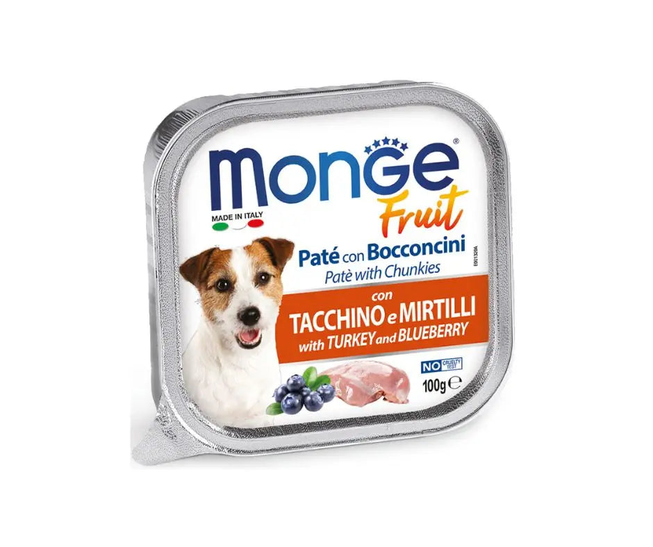 Monge Fruit Tacchino e Mirtilli Patè e Bocconcini Vaschetta  100g Cani - Animaliapet