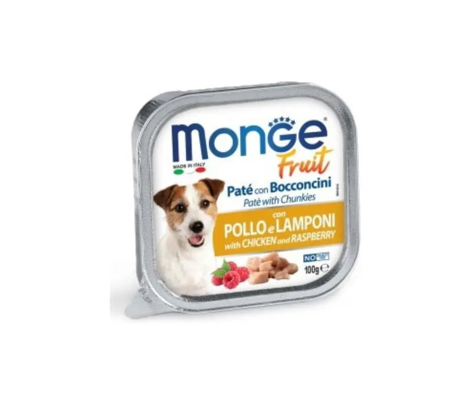 Monge Fruit Pollo e Lamponi Patè e Bocconcini Vaschetta 100g Cani - Animaliapet