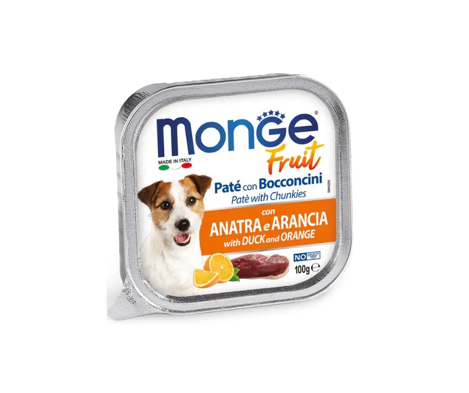 Monge Fruit Anatra e Arancia Patè e Bocconcini Vaschetta 100g Cani - Animaliapet