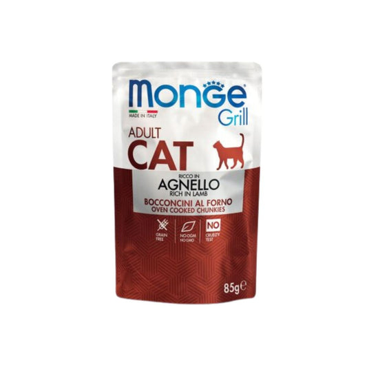 Monge Grill Adult Cat Bocconcini di Agnello al Forno Bustine da 85g Gatti