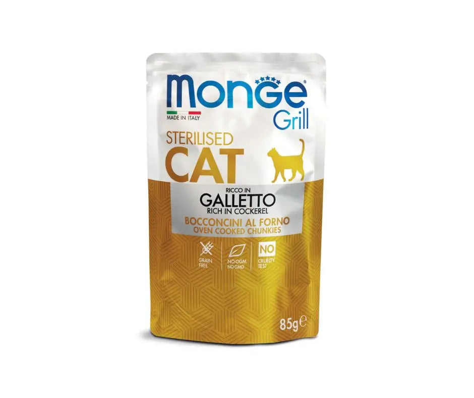 Monge Grill Sterilised Cat Bocconcini di Galletto al forno 85g BustinaBustina Umido GattiAnimaliapet