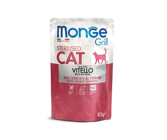 Monge Grill Sterilised Cat Bocconcini di Vitello al forno Bustina da 8Bustina Umido GattiAnimaliapet