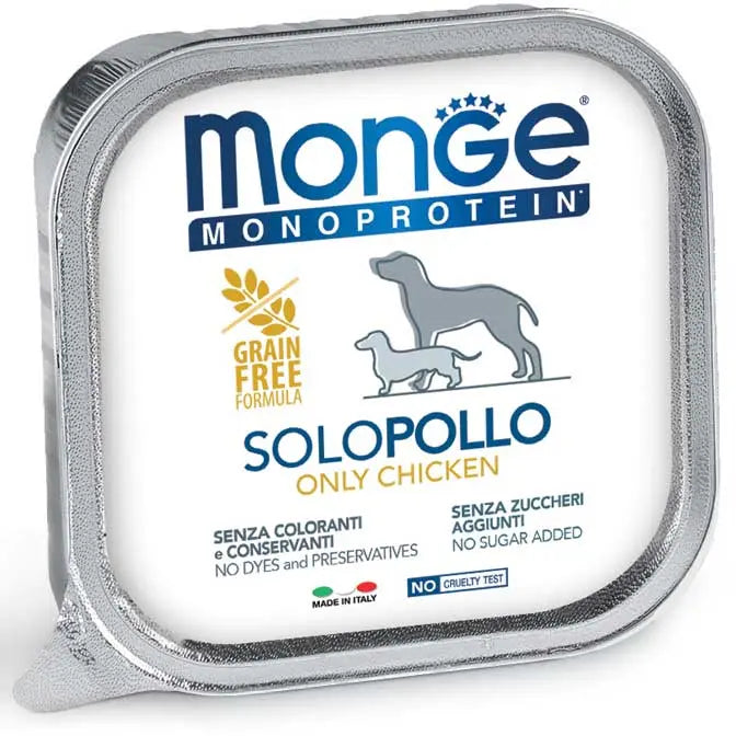 Monge Monoprotein Patè Solo Con Pollo Vaschette Da 150g Cani AdultiVaschetta Umido CaniAnimaliapet