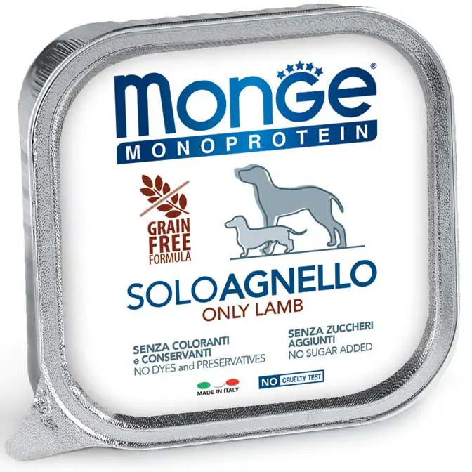 Monge Monoprotein Patè Solo Con Agnello Vaschette Da 150g Cani AdultiVaschetta Umido CaniAnimaliapet