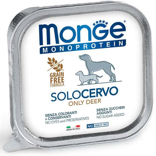 Monge Monoprotein Patè Solo Con Cervo Vaschette Da 150g Cani AdultiVaschetta Umido CaniAnimaliapet