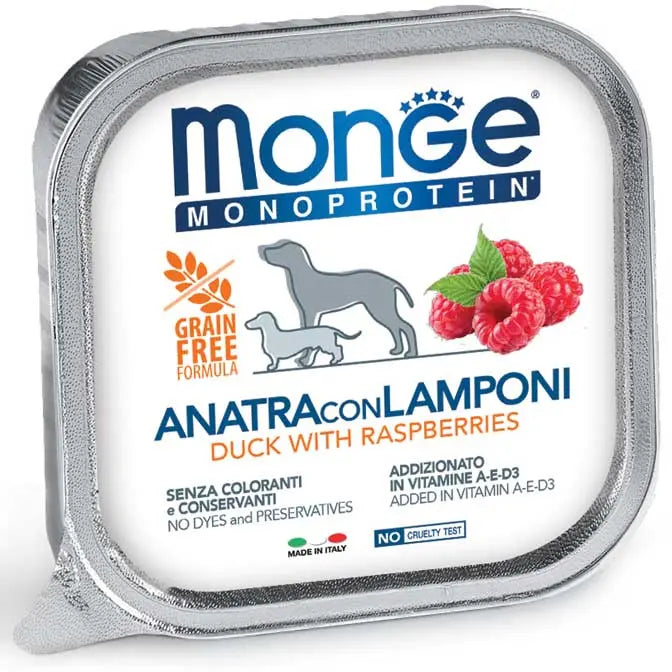 Monge Monoprotein Patè Anatra Con Lamponi Scatolette Da 150g Cani AdulVaschetta Umido CaniAnimaliapet