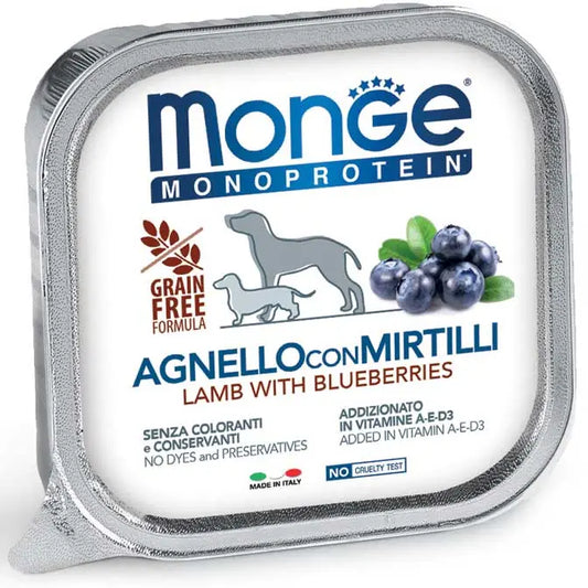 Monge Monoprotein Patè Agnello Con Mirtilli Scatolette Da 150g Cani Adulti - Animaliapet