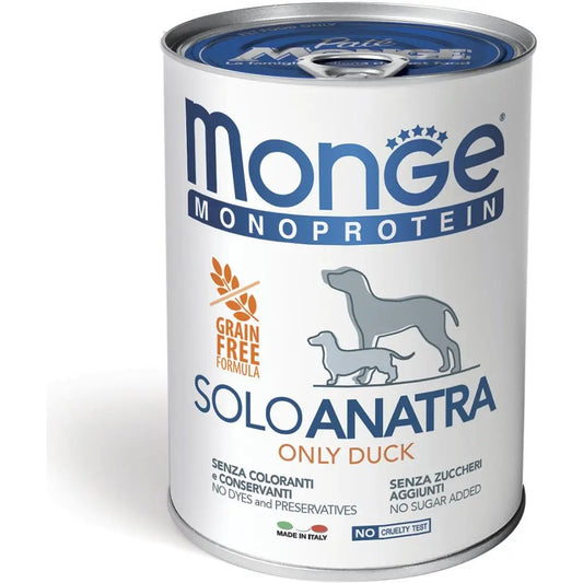 Monge Monoprotein Patè Solo Con Anatra Scatolette Da 400g Cani Adulti - Animaliapet