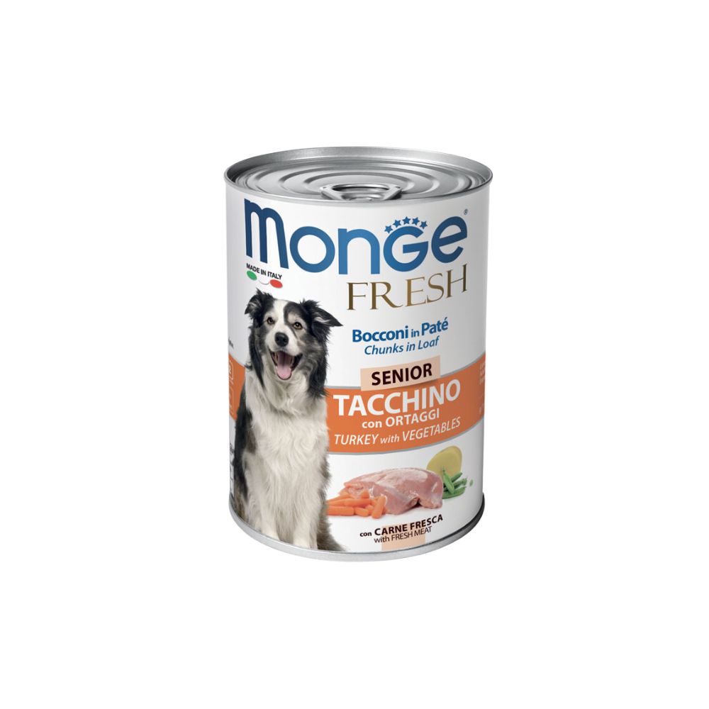 Monge Fresh Bocconi In Paté Tacchino e Ortaggi Senior 400g Lattina Cani Anziani