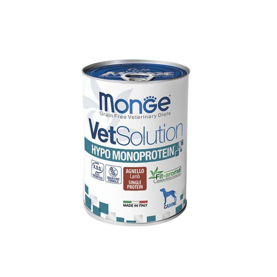 Monge VetSolution Hypo Monoprotein Agnello Lattina 400g Cani - Animaliapet