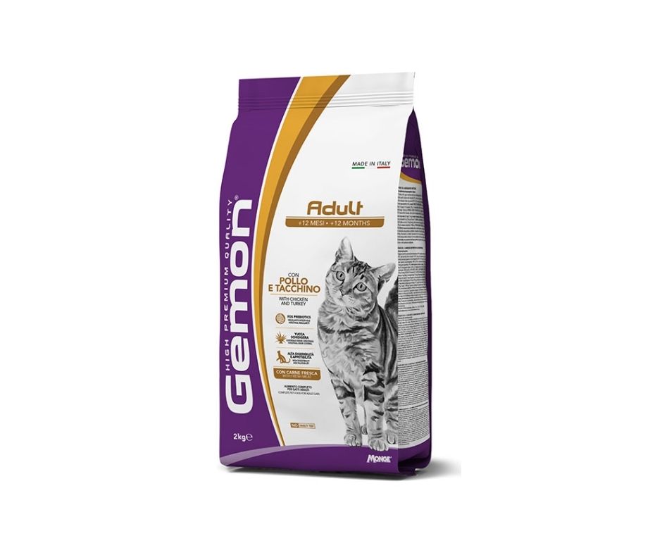 Monge Gemon Pollo e Tacchino 2Kg Crocchette Gatti Adulti - Animaliapet